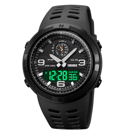 Чоловічий спортивний годинник Skmei 1655 (Чорний з чорним табло) Вінниця