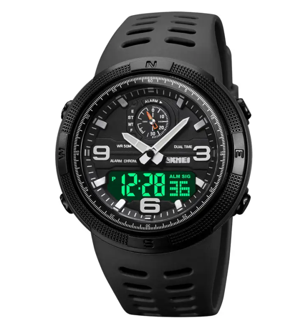Чоловічий спортивний годинник Skmei 1655 (Чорний з чорним табло) Вінниця - фото 2