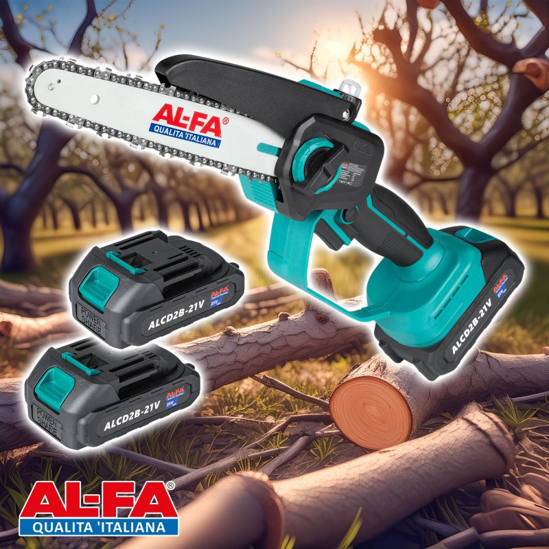 Цепная аккумуляторная пила ALFA ALCMCS8-21V – 21V, 2.0Ah, бесщеточный двигатель, шина 8