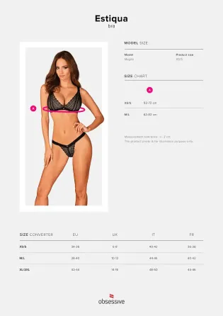 Мереживний бюстгальтер із трикутною чашкою Obsessive Estiqua bra M/L, чорний, широкі лямки Львов