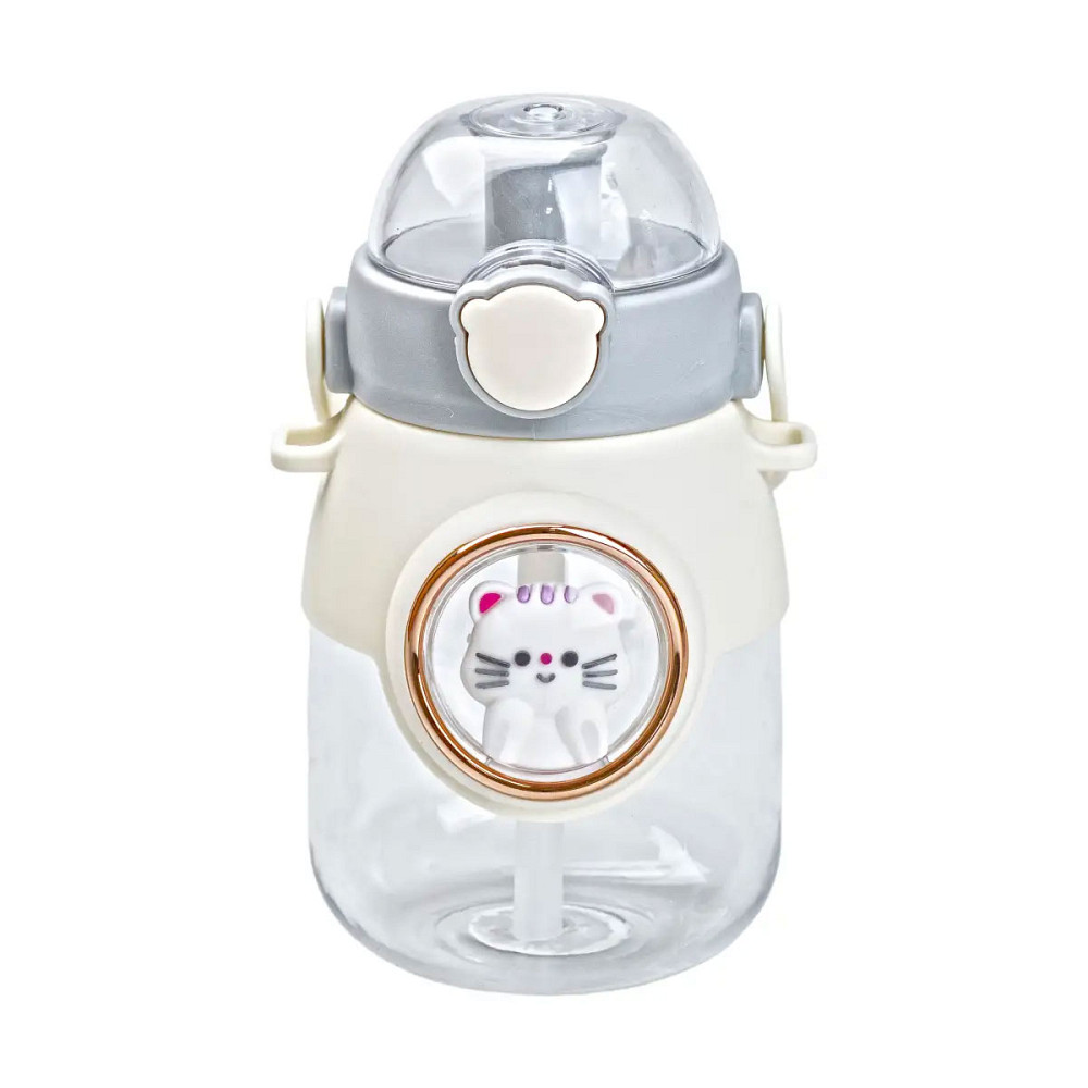 Happy Life Пляшка для води з трубочкою 820 мл дитяча з ручкою та ремінцем Сірий HPGM2217G Коломия - фото 5