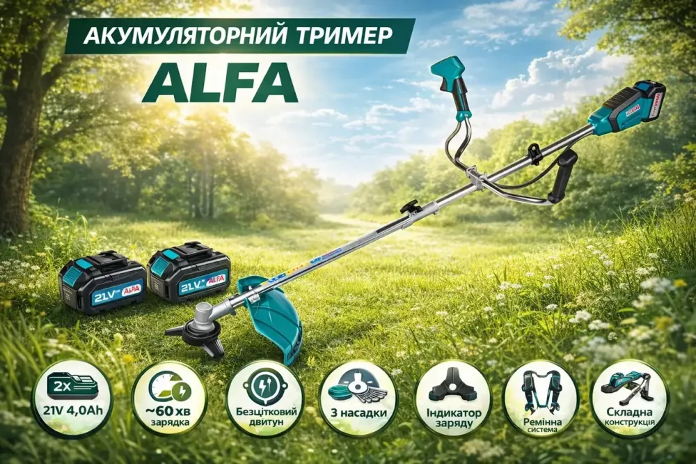Триммер аккумуляторный с леской AL-FA ALCGTBH-21V,Ручный триммер для травы аккумуляторный 2 АКБ + 3 насадки 21V 4.0Ah Львов - изображение 10