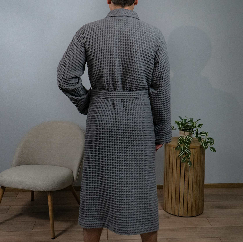 Вафельний халат чоловічий з коміром, довгим рукавом YouStar 100% бавовна 380 г/м2 (Сірий) M Суми - фото 10