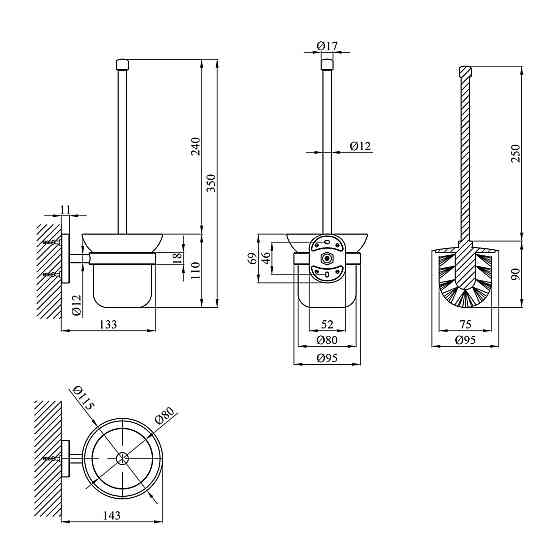 Йоржик для унітаза настінний Kroner KRM Elbe - ACG2910 хром/білий Київ