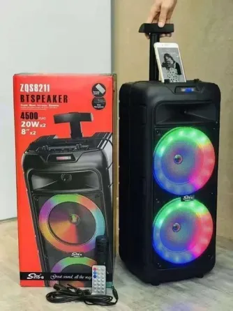 Портативна Bluetooth колонка ZQS-8211 з колесами та ручкою, LED, FM, USB, TF, TWS, бездротовим мікрофоном Одеса