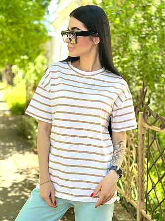 Подовжена футболка в смужку "Modis" оптом | Батал Київ