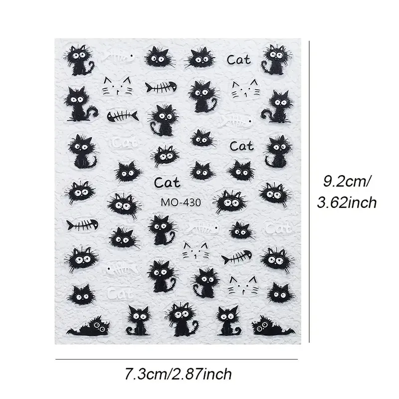 3D наклейки для ногтей «Котики» – чёрные, лист 9,2×7,3 см Киев - изображение 5
