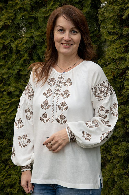 Вышиванка женская льняная, молочная топ 56/58 Киев - изображение 1