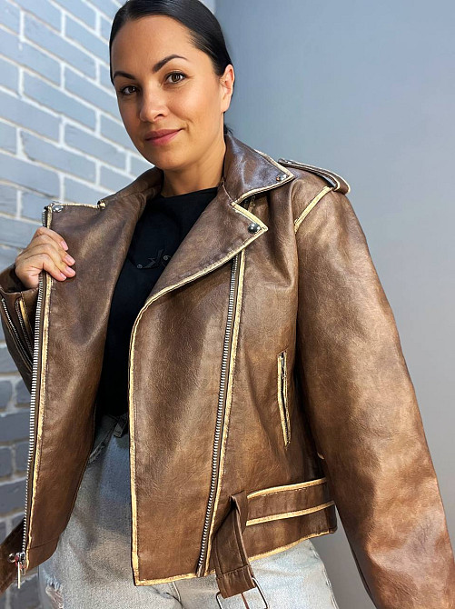 Куртка женская Aftf Basic 2456 косуха молнии пояс вареные швы экокожа коричневая, коричневый, S Киев - изображение 16