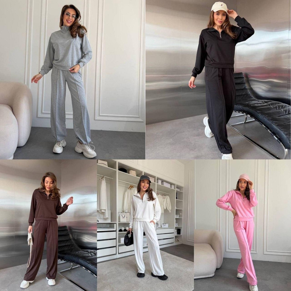 Жіночий костюм sport-chic з трикотажу 2-х нитка, високий комір, демісезон, сірий меланжевий, розмір 42/44 Лубни - фото 9