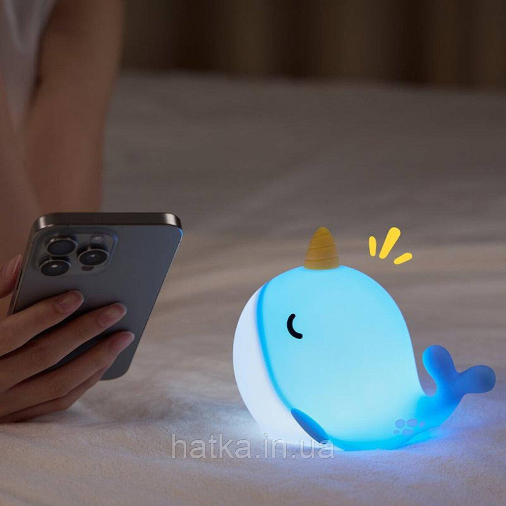 Нічник дитячий силіконовий сенсорний Кит VALESO A044 для спальні акумуляторний блакитний Київ - фото 3