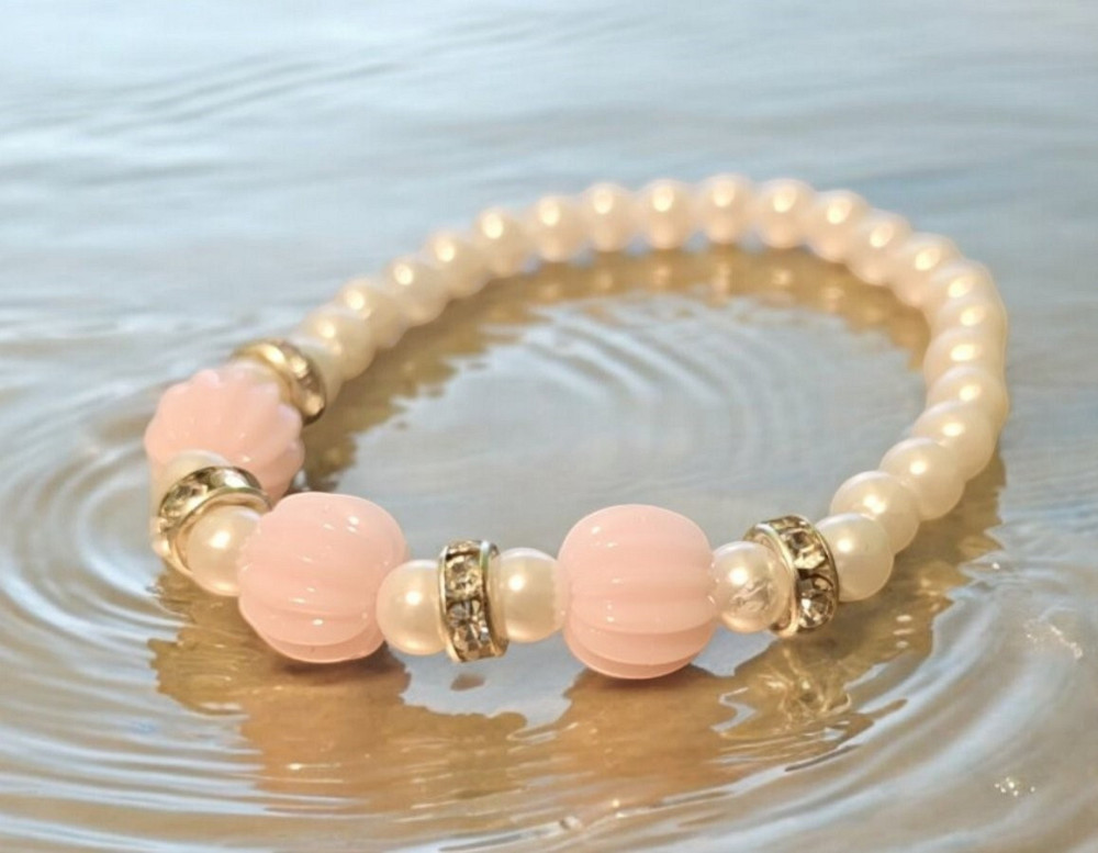Браслет рожевий із білим біло-рожевий.пудровий із камінчиками Одеса - фото 3