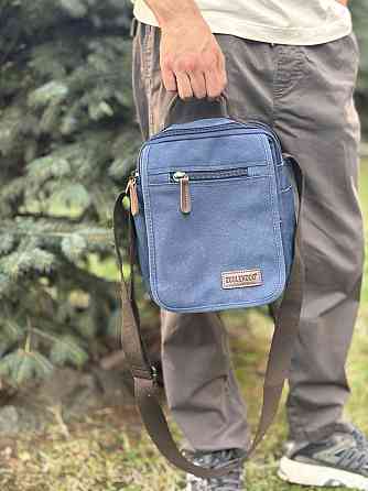 Универсальная текстильная мужская сумка на два отделения Синяя (Vintage) Киев