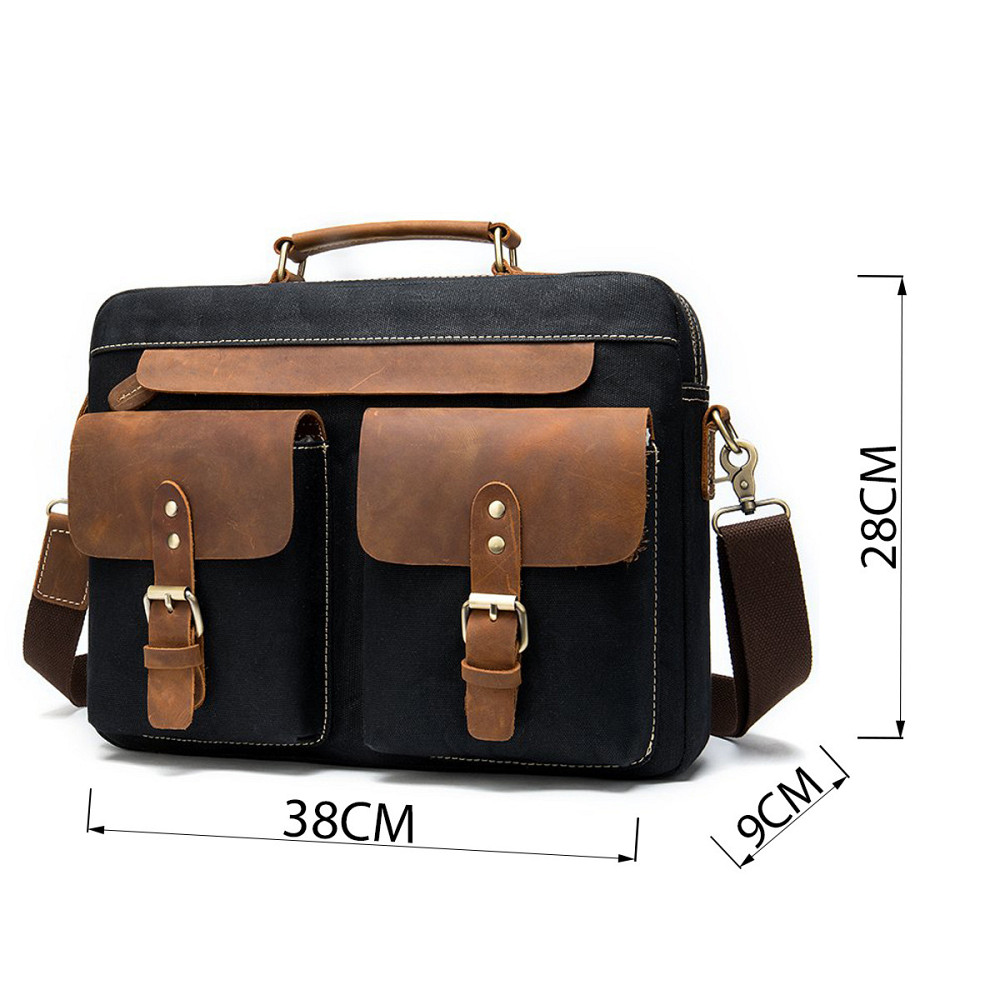 Сумка-портфель чоловіча текстильна з шкіряними вставками Vintage 20002 Чорна Київ - фото 4