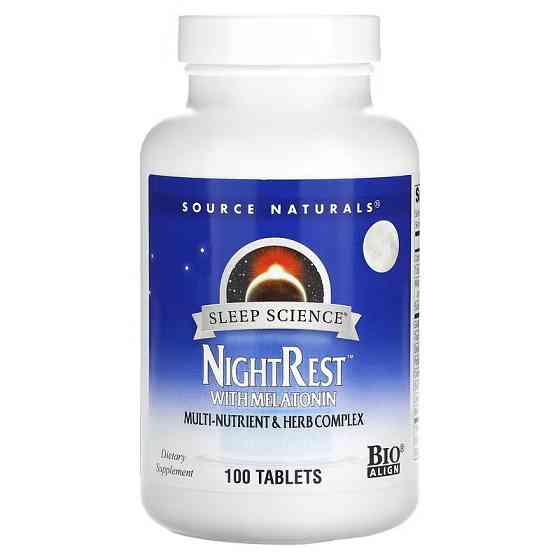 Мультипитательный и травяной комплекс для сна с мелатонином, NightRest With Melatonin, Source Naturals, 100 таблеток Луцк