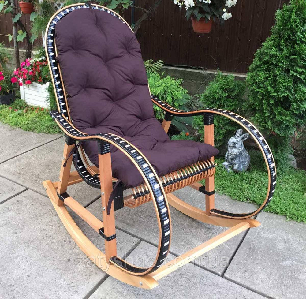 Кресло качалка с коричневой подушкой | кресло-качалка  с лозы на подарок | кресло качалка плетеная Киев - изображение 5