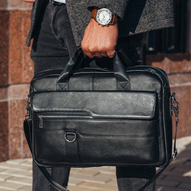 Шкіряний чоловічий портфель для документів та ноутбука 39x28x8, сумка папка ділова MK39848 чорна Київ - фото 18