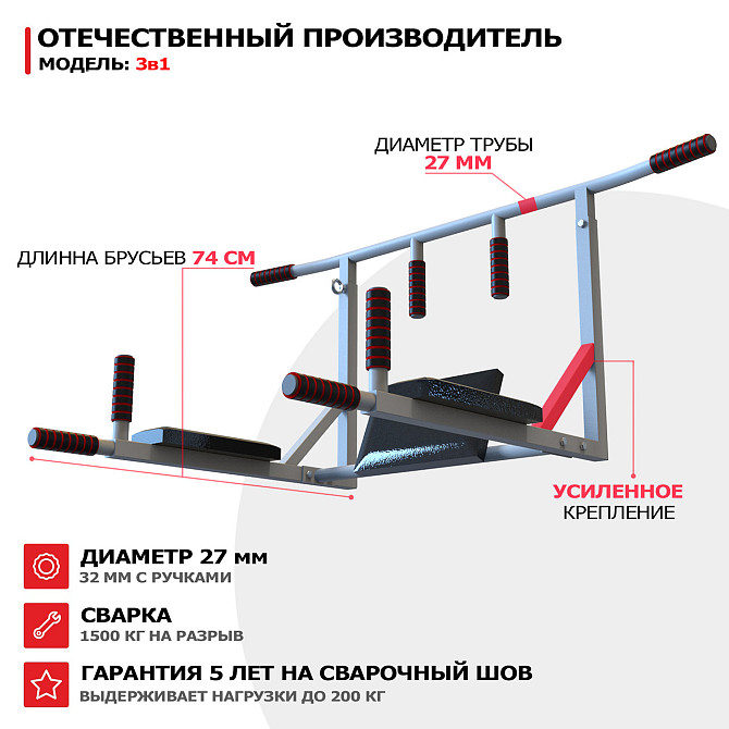 Турнік з адаптивною спинкою (до 250 кг*) "4 в 1 Pro" розбірний для дому, спортивні стінки білий Харків - фото 4