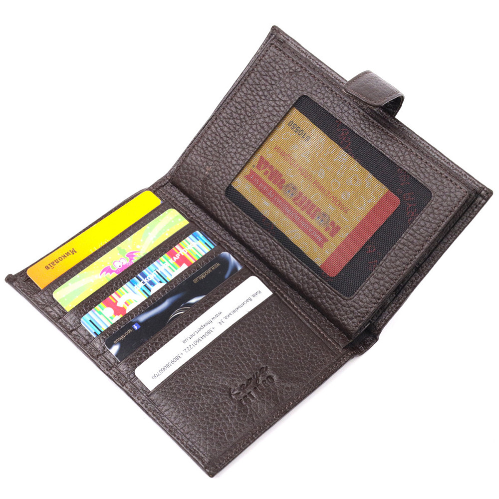 Вертикальное мужское портмоне с хлястиком из натуральной кожи KARYA 21192 Коричневый Киев - изображение 6