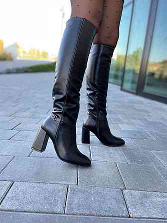 LIRIO Чоботи жіночі LIRIO чорні натуральна шкіра висота 42см обхват 36-37см каблук 9см ( /8067- Коломия