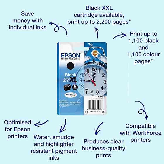 Картридж Epson 27XL Black C13T27114012 Черный DuraBrite Ultra XL High Yield 2200 стр. совместим для Киев