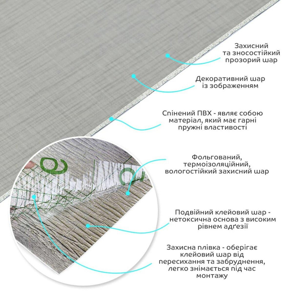 Самоклеюча вініловая плитка в рулоні 600х3000х2мм Світло-сіре полотно Мат SW-00002033 Київ - фото 2