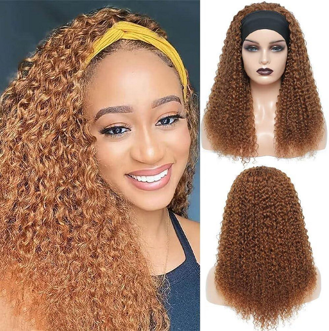 Перука кучерява Ladiary 50 см з натурального волосся з пов'язкою, світло-руда, густа, без клею, міні-афро Київ - фото 1