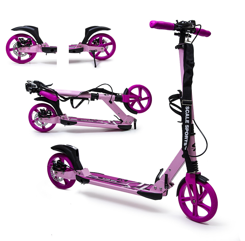 Детский самокат Scale Sports SS-04 + звоночек + ремень + подстаканник. Дисковый тормоз. Розовый Одесса - изображение 2