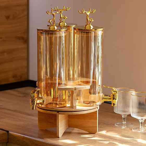 Лимонадниця скляна 3в1 з підставкою і золотими кранами 5.5 л Київ