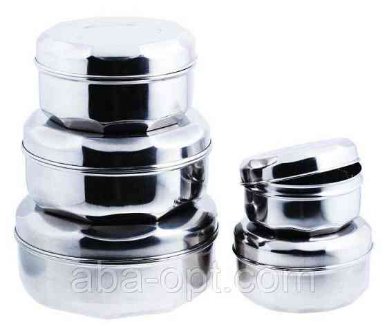 Судочки "пані" нержавіючі з кришкою V 0,35 / 0,5 / 0,75 / 0,9 /1,2 л (набір 5 шт) Одеса