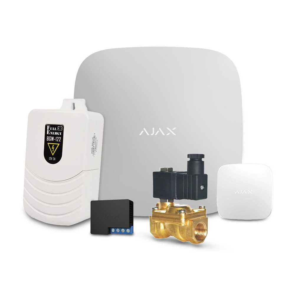 Комплект антизатоплення: електромагнітний клапан E107DB12 1/2" 12 В, централь Ajax Hub, датчик затоплення Ajax LeaksProtect (white), бездротове р Київ - фото 1