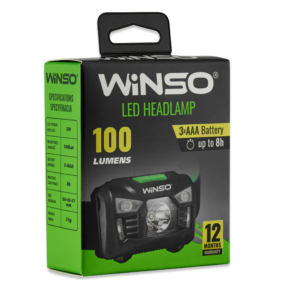 Фонарь налобный Winso 100Lm, 3W LED, 3xAAA, с сенсором белый/красный Львов - изображение 6