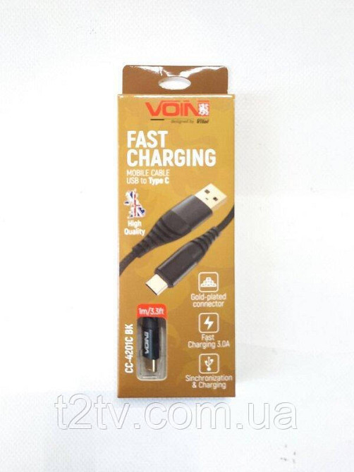 Кабель для заряджання телефону CC-4201C BK USB-TypeC 3А, 1м (швидка зарядка/передача даних) Вінниця - фото 1