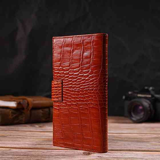 Лакированное вертикальное мужское портмоне из натуральной фактурной кожи с тиснением под крокодила CANPELLINI 21719 Коричневое Киев