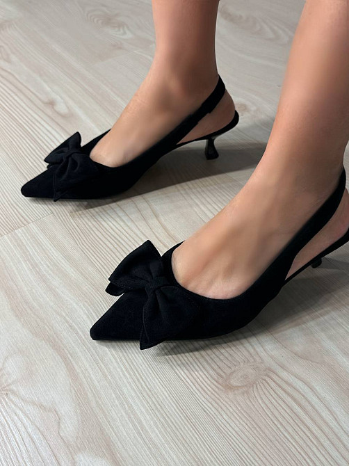 Туфли женские Meideli 2051-12 slingback лодочки с бантом на каблуке черные, 38, 24 см Киев - изображение 5