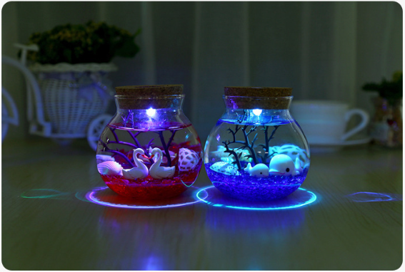 Ночник Аквариум в банке ПУЛЬТ МУЛЬТИЦВЕТ,   подарочный набор собери сам! ФИОЛЕТОВЫЙ с дельфинами Кременчуг - изображение 2