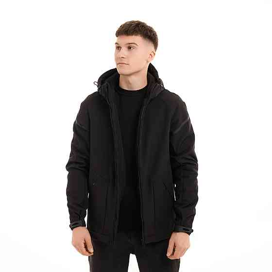 Чоловіча куртка весна осінь демісезонна з капюшоном softshell чорна Pobedov Vector Одеса