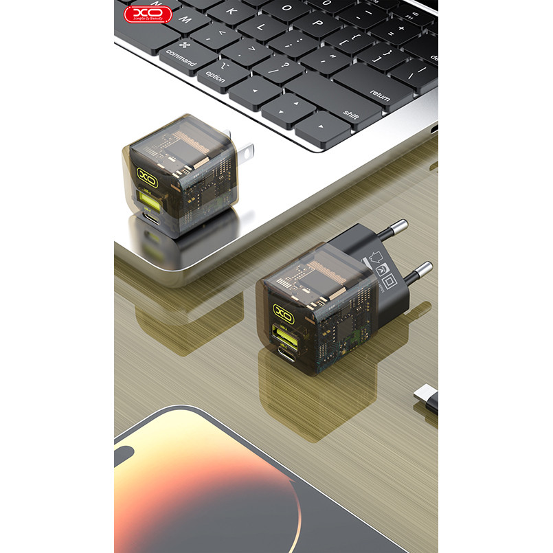 Мережевий зарядний пристрій XO CE05 Gan PD30W+QC3.0 18W + Type-c кабель коричневий Львів - фото 4