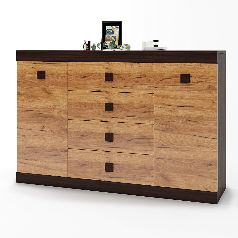 Великий комод Еверест на 4 ящики Соната-8 140х38х94 венге темний + дуб крафт золотий (DTM-2014) Львів - фото 2