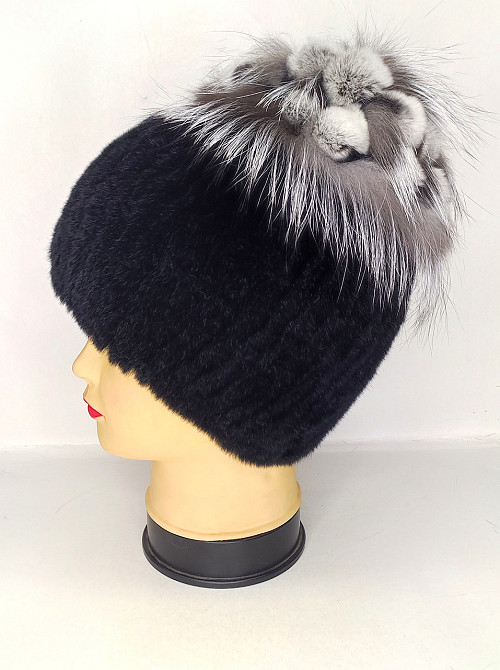 Меховая шапка женская цветок Rex Мишель Черный Харьков - изображение 1