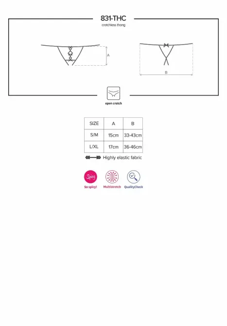 Мереживні танги з двома отворами Obsessive 831-THC-1 crotchless thongL/XL, чорні, бантики Львов - изображение 7