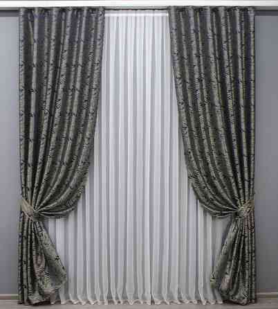 Комплект готовых штор VR-Textil Жаккард Magic № 1612ш Синий с бежевый 145х270 см 2 шт (33-0473) Киев