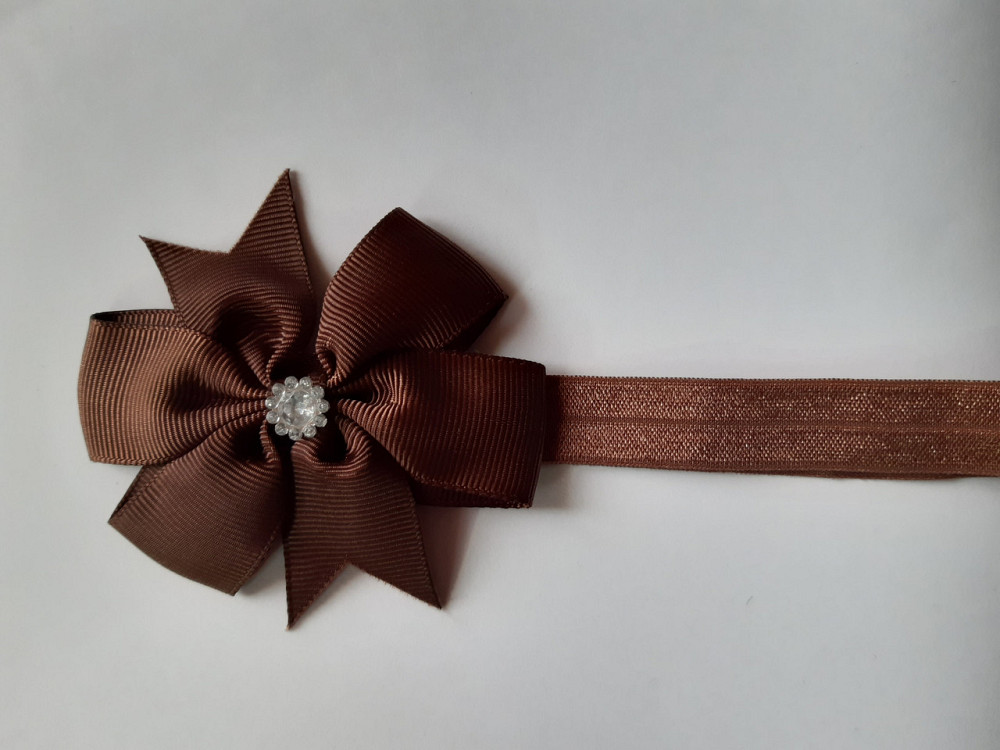 Детская повязка коричневая - окружность 36-58см, бант 8см Киев - изображение 1