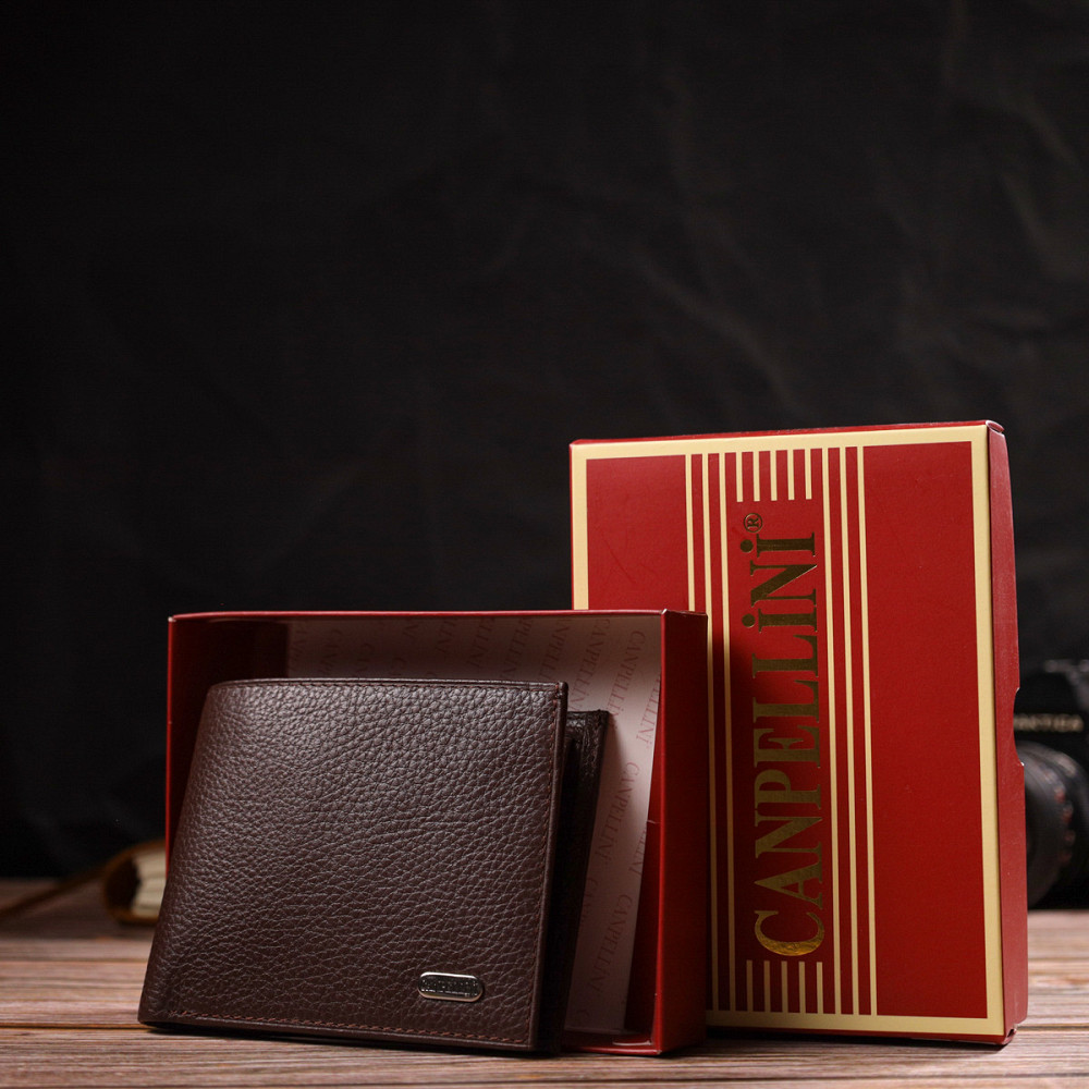 Превосходное мужское портмоне из натуральной зернистой кожи CANPELLINI 21775 Коричневое Киев - изображение 10