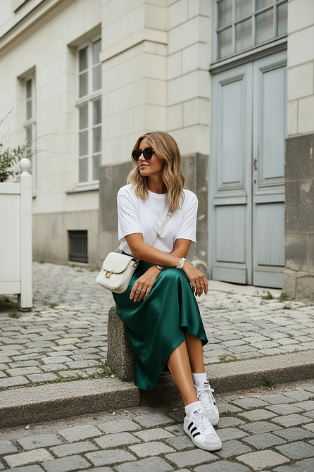 Жіноча атласна спідниця міді А-силует на резинці Зелений 50/52 Харків - фото 6