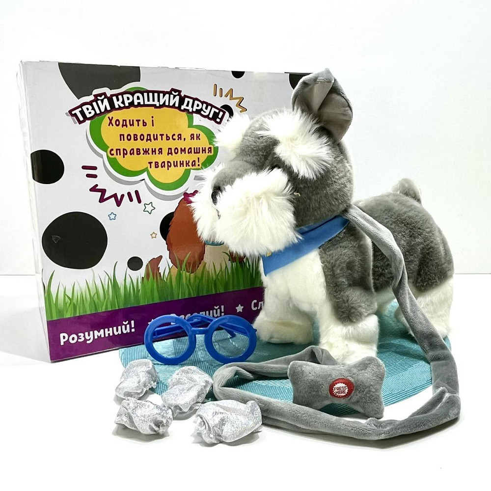 Собачка інтерактивна TK GROUP Кращий друг повідець з кнопкою озвучено українською мовою ходить танцює Сіра (C45368) Чернігів - фото 7