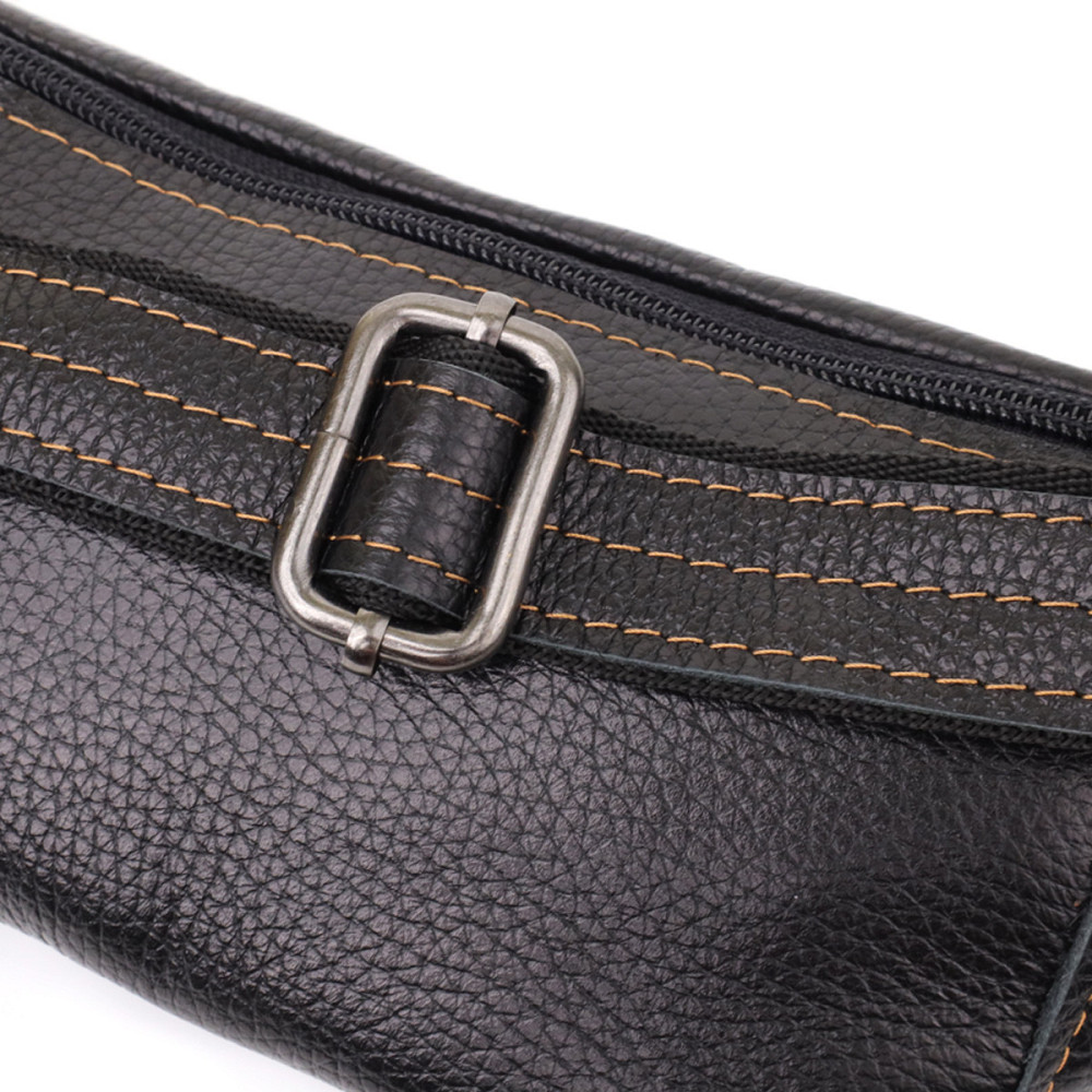 Приваблива сумка-бананка для чоловіків з натуральної шкіри зернистої Shvigel 23127 Чорний Київ - фото 6