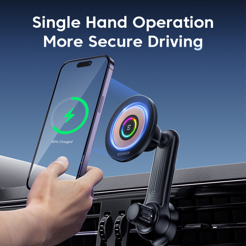 Автотримач для телефону магнітний Essager EZJCX-GY01A-Z з бездротовою зарядкою (Чорний) Николаев - изображение 4