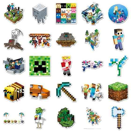 50 наклеек Minecraft, наклейки Майнкрафт, стикеры для блокнота, телефона. Киев