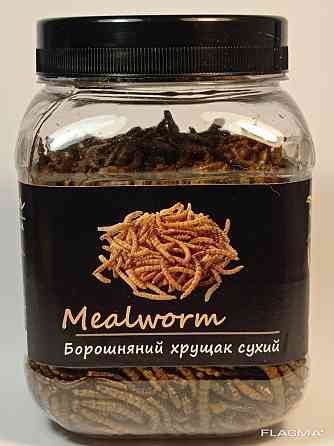 Борошняний хробак сухий "Mealworm" тм Буся. Корм для рептилій, птахів, гризунів, риб. 450мл/60г Зміїв